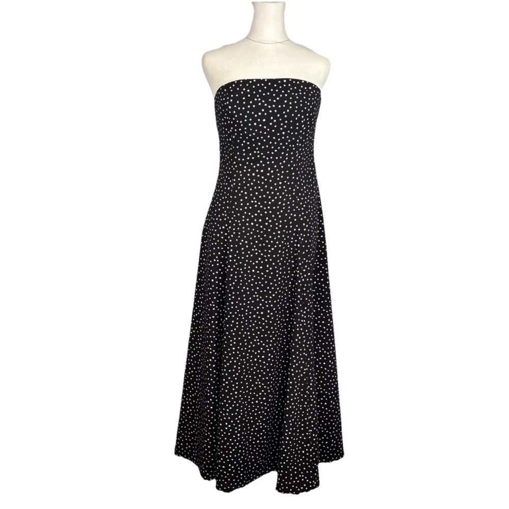 Vintage Polka Dot Fit And Flare Midi Length Strapless Dress Size Small